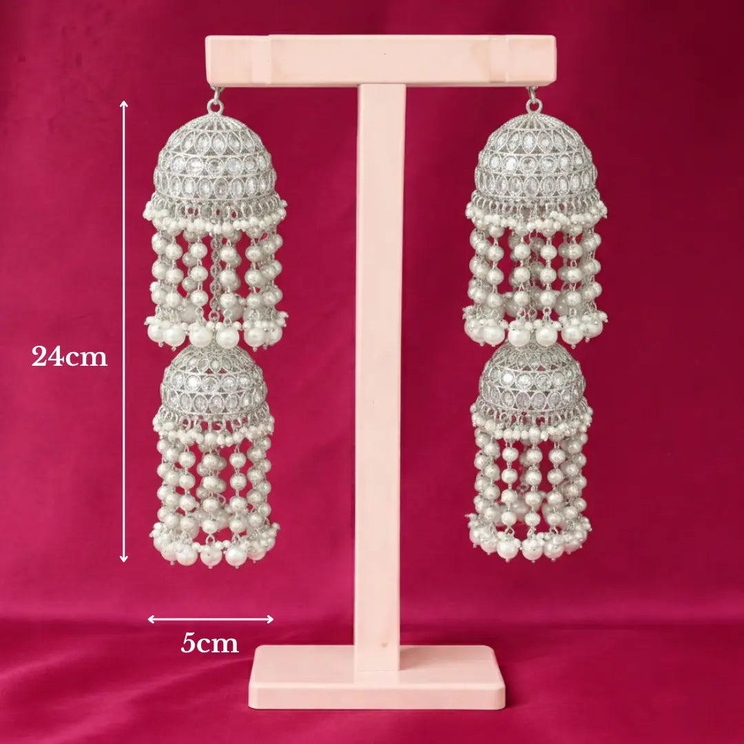 Silver Oxidized Stone & Pearl Bridal Kalira