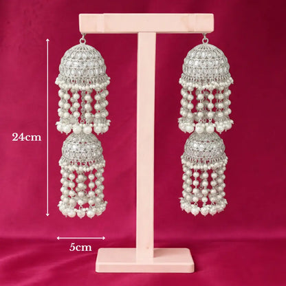 Silver Oxidized Stone & Pearl Bridal Kalira