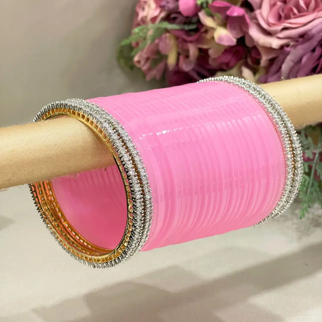 Baby Pink Latest Chura Design With AD Bangles