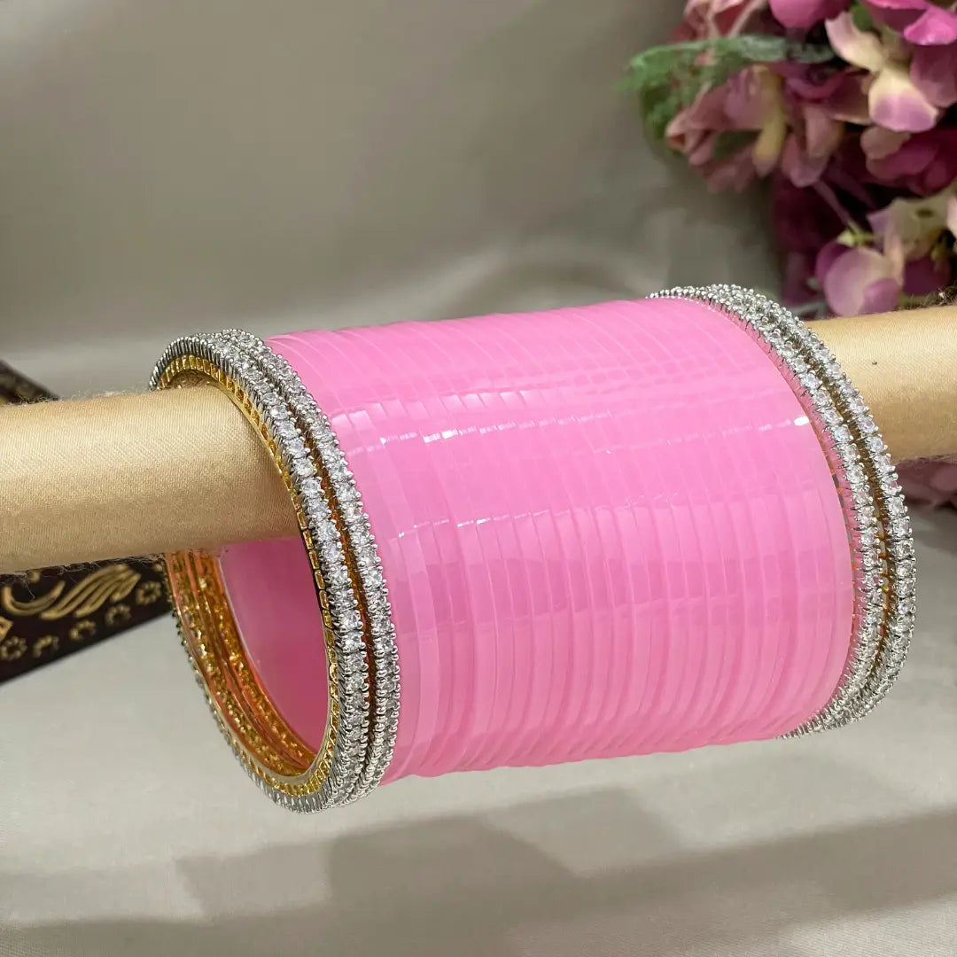 Baby Pink Latest Chura Design With AD Bangles