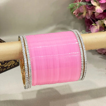 Baby Pink Latest Chura Design With AD Bangles