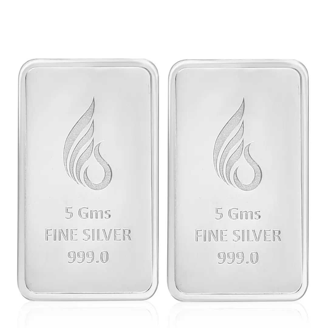 Leaf In Hand, Silver Finish, Bar Shape, Set of 2 (5 Gram Each), 999 Purity Silver Coin - Ready To Ship
