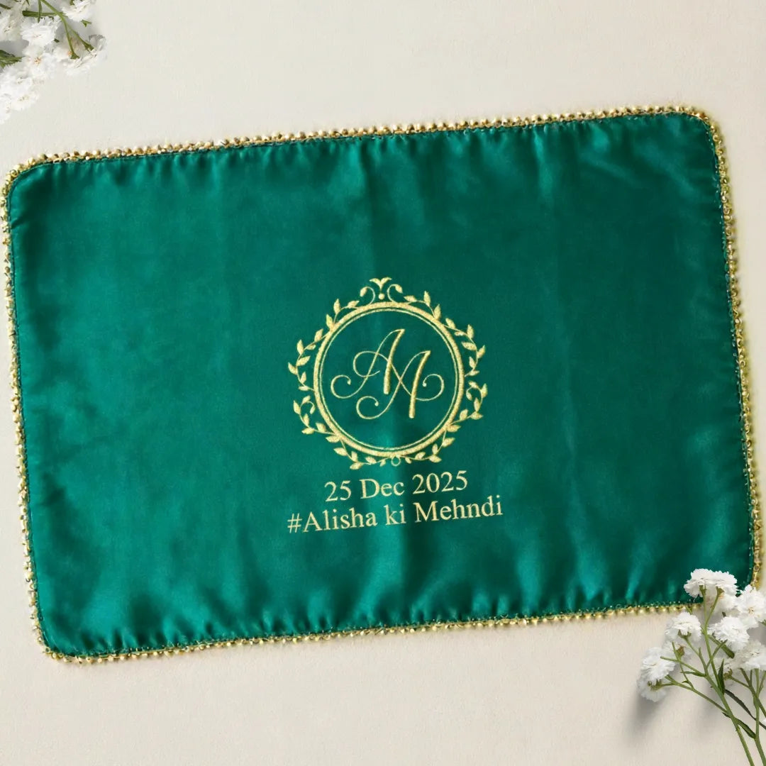 Green Mehndi Mat Customizable With Logo and 2 Line Text