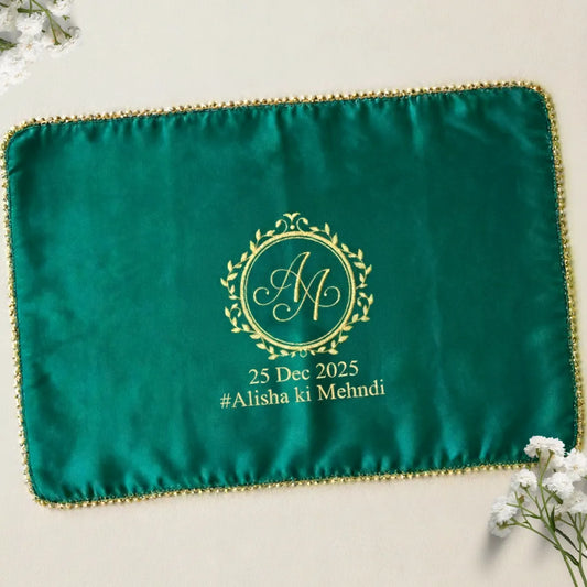 Green Mehndi Mat Customizable With Logo and 2 Line Text