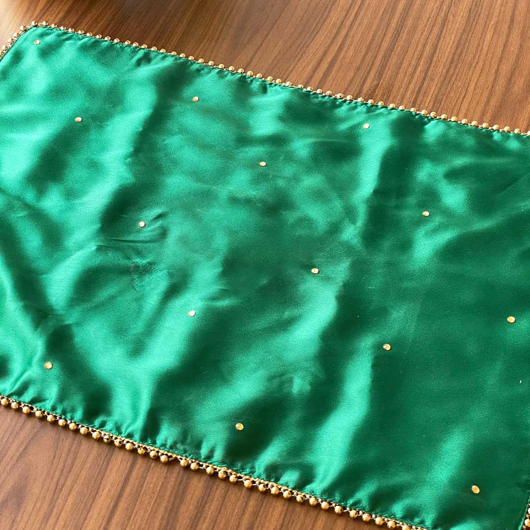 Green Rectangular Placement Mats With Golden Bead Border - Plain