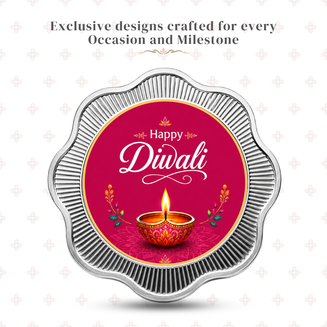 20g Flower Shape Silver Coin with Happy Diwali Print