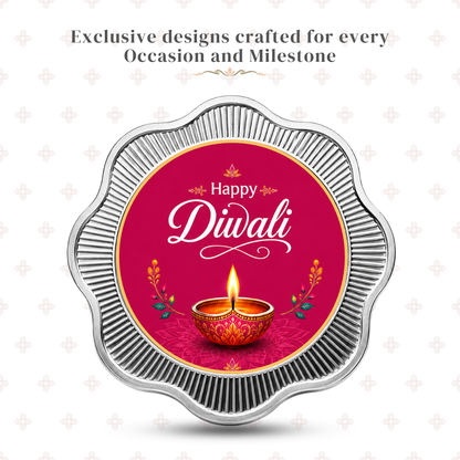 20g Flower Shape Silver Coin with Happy Diwali Print