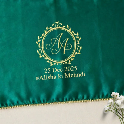 Green Mehndi Mat Customizable With Logo and 2 Line Text