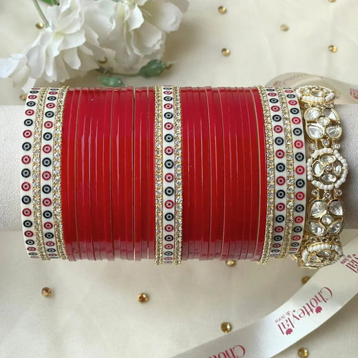 Pure Pearl Heritage Diamond Dark Red Chooda Set of 31