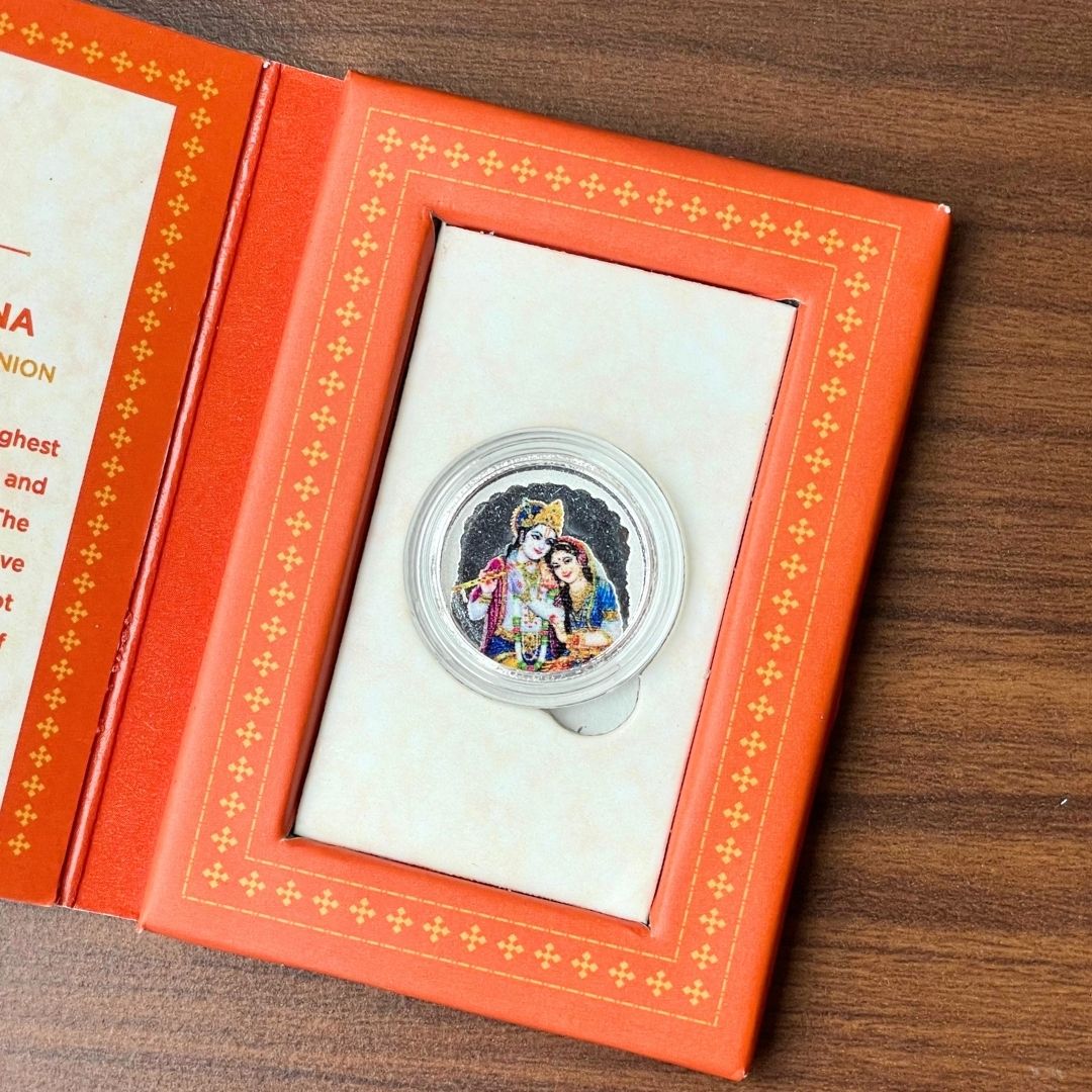 Radha Krishna ji, Silver, 1 GM, UV Printed, 999 Purity Silver Coin (Set of 10)