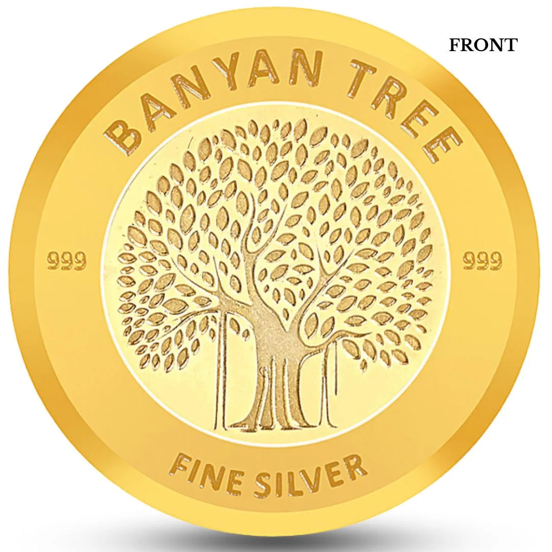 Banyan Tree Design, Tri-Color Finish, Round Shape, Set of 3 Coins (3 Gram Each), 999 Purity Silver Coin - Ready To Ship