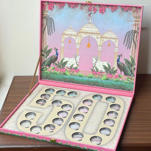 Celebration 50 Coin Box, Banyan Tree Design, Lotus Shape, Set of 25 Coins (2 g Each)