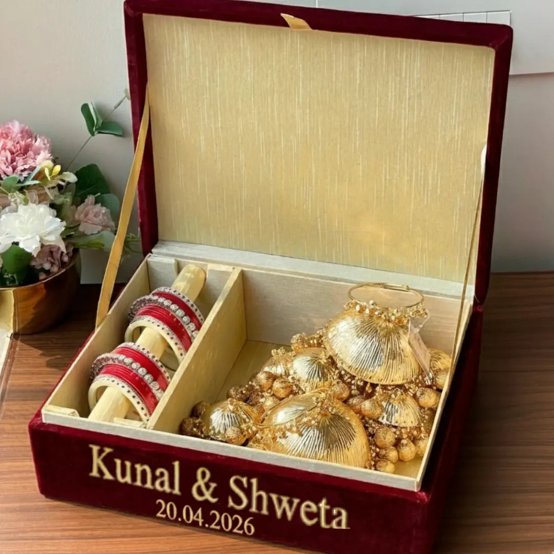 Dark Red Customised Chooda Box with Logo & 2 Line Text