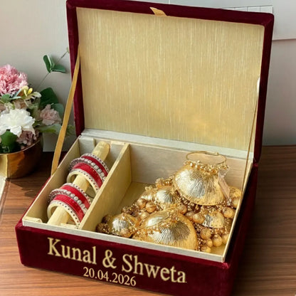 Dark Red Customised Chooda Box with Logo & 2 Line Text