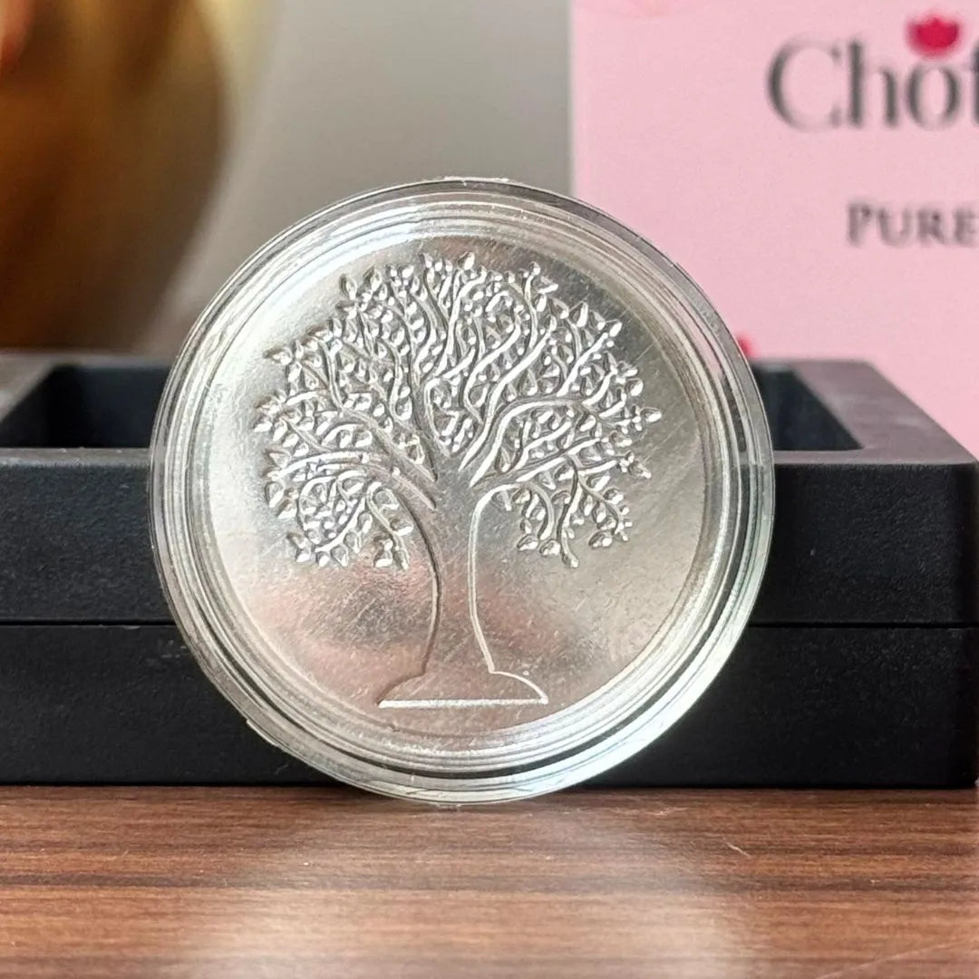 Banyan Tree, Silver, Round Shape, 1 gm, 999 Purity Silver Coin - Ready To Ship