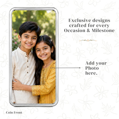 Heartfelt Sibling Love Personalised Raksha Bandhan Photo Silver Bar Gift