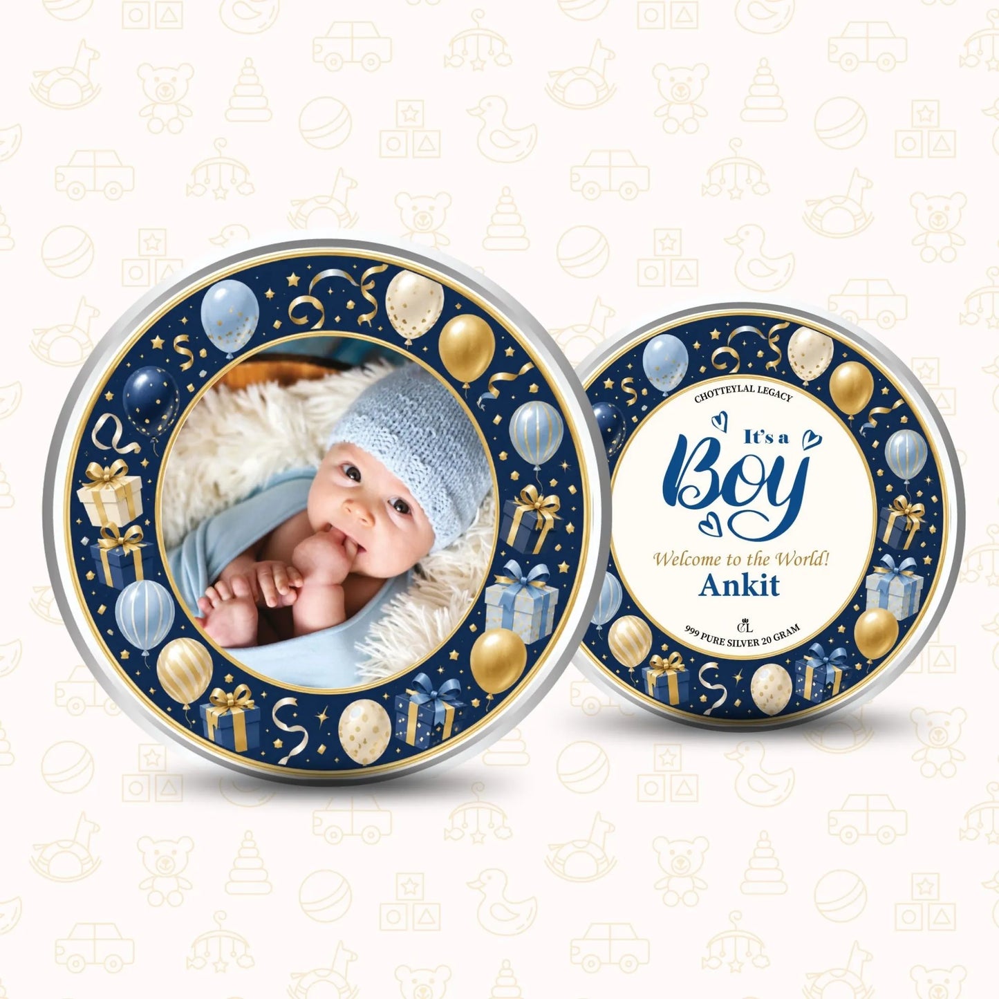 Chotteylal & Sons Customised New Born Baby Boy Silver Coin