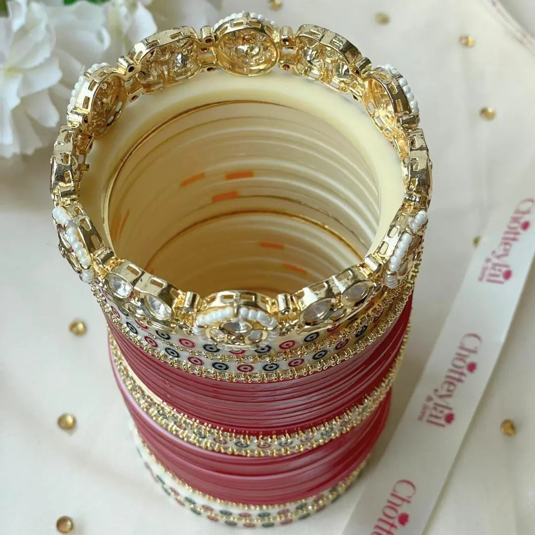 Pure Pearl Heritage Diamond Dark Red Chooda Set of 31