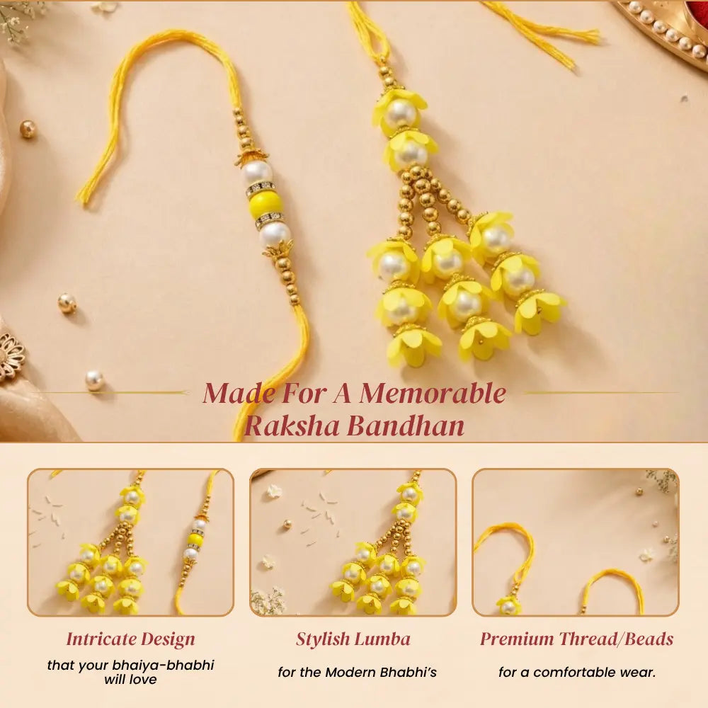 Pair Rakhi - Beautiful Yellow Flower Design