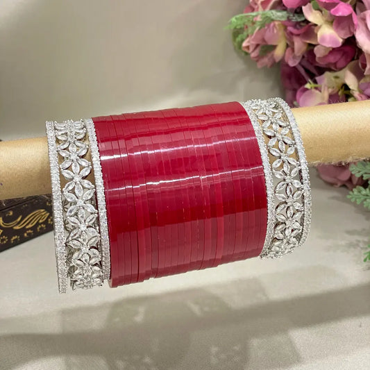 Red Bridal Chura Set With AD Bangles Bridal Chura Design