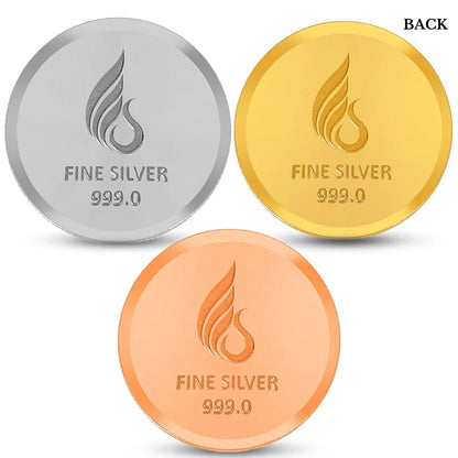 Banyan Tree Design, Tri-Color Finish, Round Shape, Set of 3 Coins (3 Gram Each), 999 Purity Silver Coin - Ready To Ship