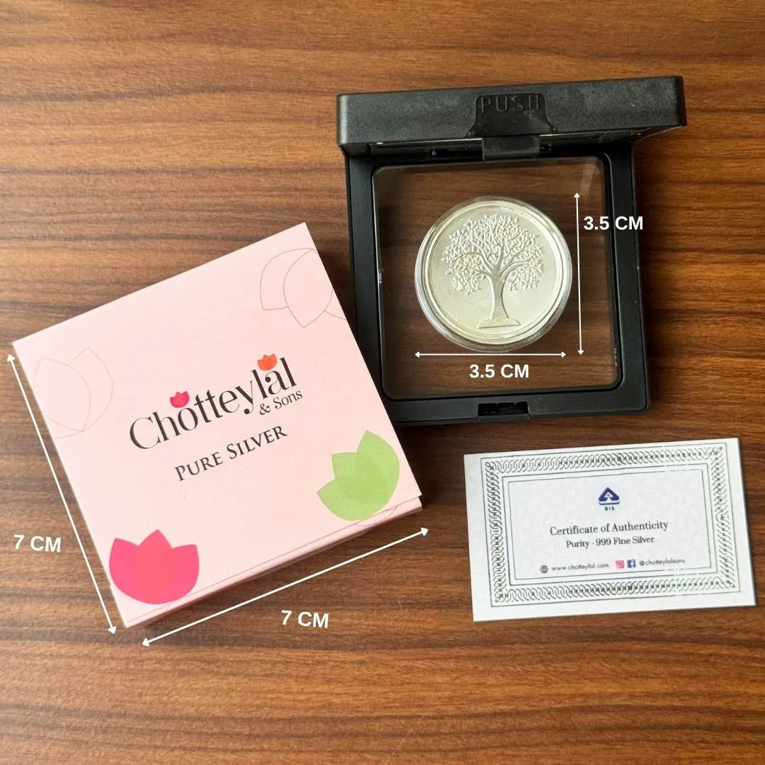 Banyan Tree, Silver, Round Shape, 1 gm, 999 Purity Silver Coin - Ready To Ship