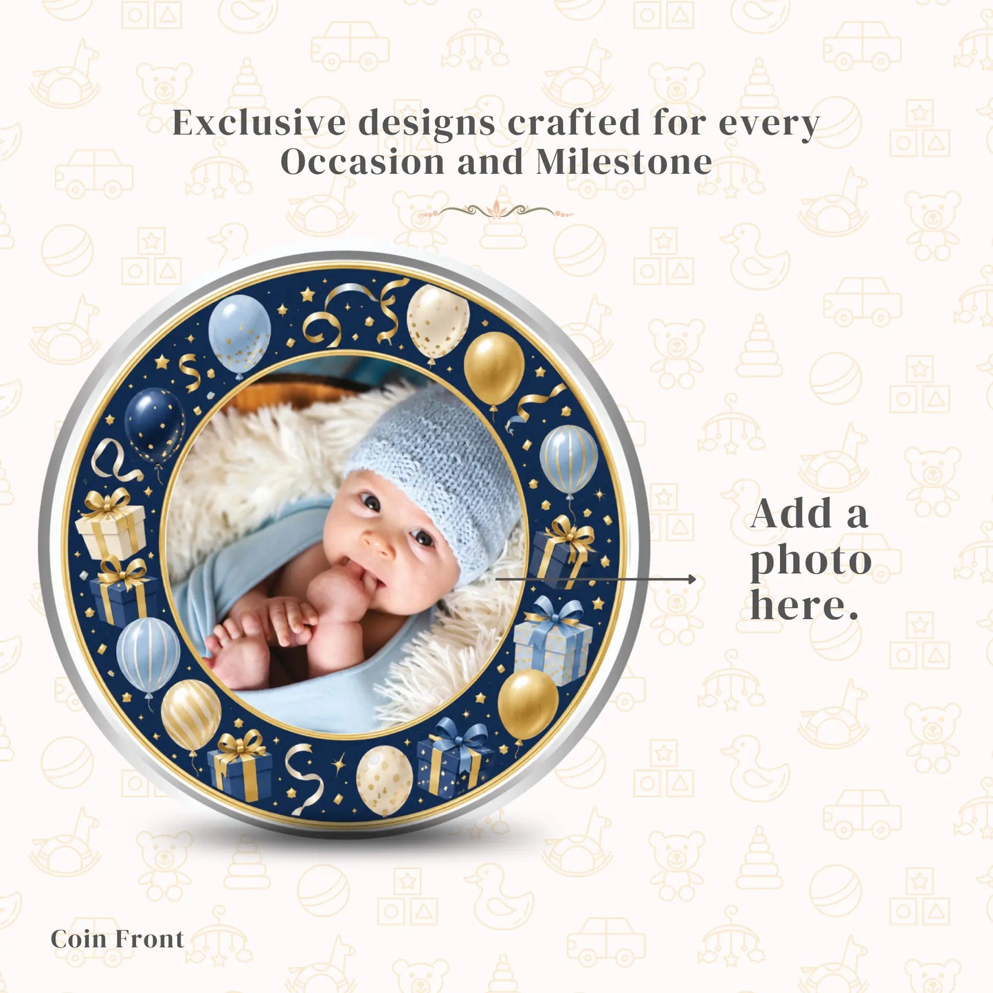 It's A Boy Silver Coin For Baby Announcements - Add Photo & Name