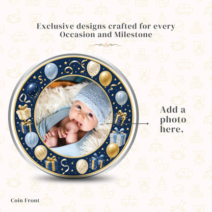 It's A Boy Silver Coin For Baby Announcements - Add Photo & Name