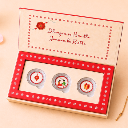 Box of Blessings Red Rakhi Gift, Set Of 3 Coins