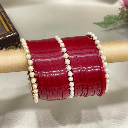 Deep Red New Chura Design With Pearl Bangles