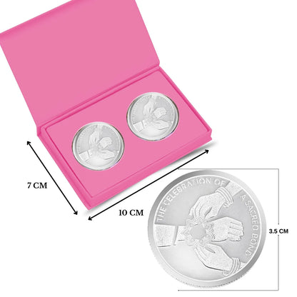 Classic Happy Rakhi Gift, Rakhi On Hand Coin, Set of 2 (10 Gram Each) - 999 Purity Silver Coin - Ready To Ship