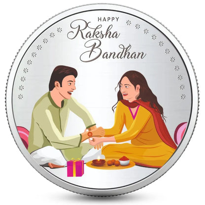 Combo: Happy Rakhi Gift - Brother Sister Coin (10 Gram) + 2 Rakhi - 999 Purity Silver Coin