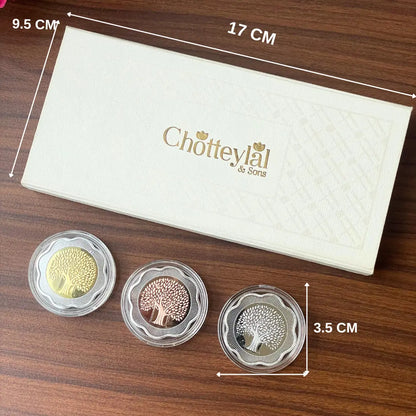 Banyan Tree, Tri-Color, Floral Shape, Set of 3 (10 Gram Each), 999 Purity Silver Coin - Ready To Ship