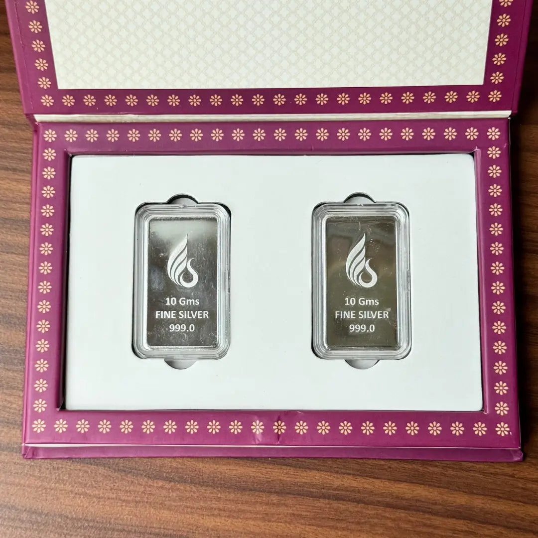 999 Pure Silver Raja & Rani Wedding Bar Coin Set – 20gm