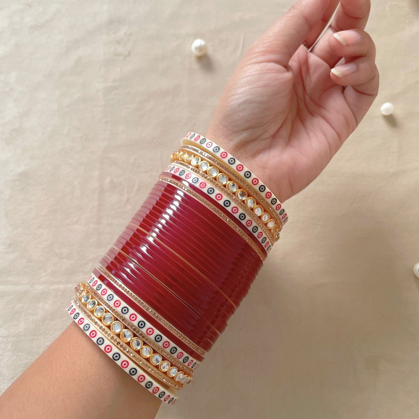 Pure Pearl Golden Bliss Kundan Dark Red Chooda