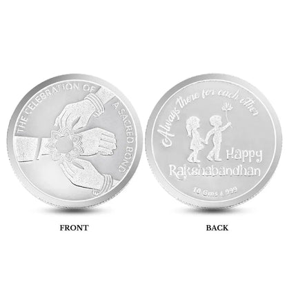 Sibling Goals, Happy Raksha Bandhan Box, Rakhi On Hand 10gm Silver Coin - 999 Purity Silver Coin