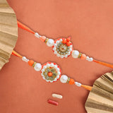 Men's Rakhi - Set of 2 Orange and Pearl Beads