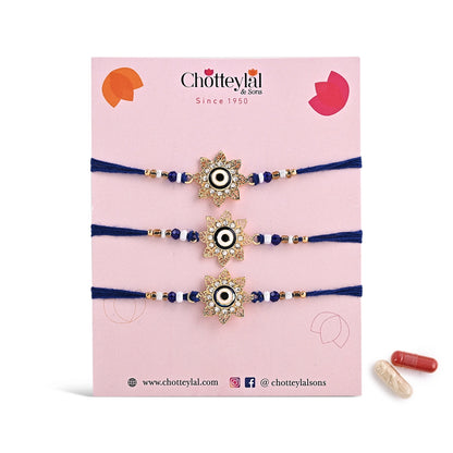 Men's Rakhi - Flower with Evil Eye Design - Set of 3