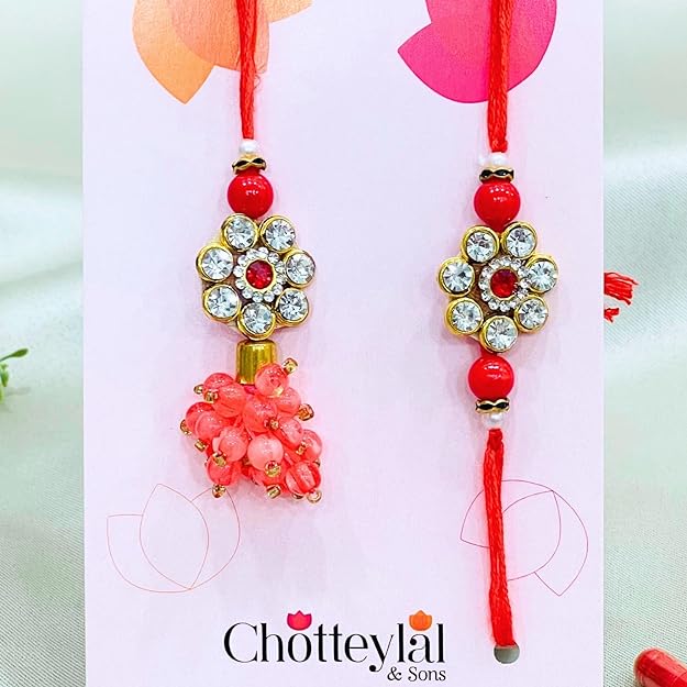 Pair Rakhi - Big Red Flower Design