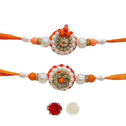 Men's Rakhi - Set of 2 Orange and Pearl Beads