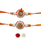 Men's Rakhi - Set of 2 Orange and Pearl Beads