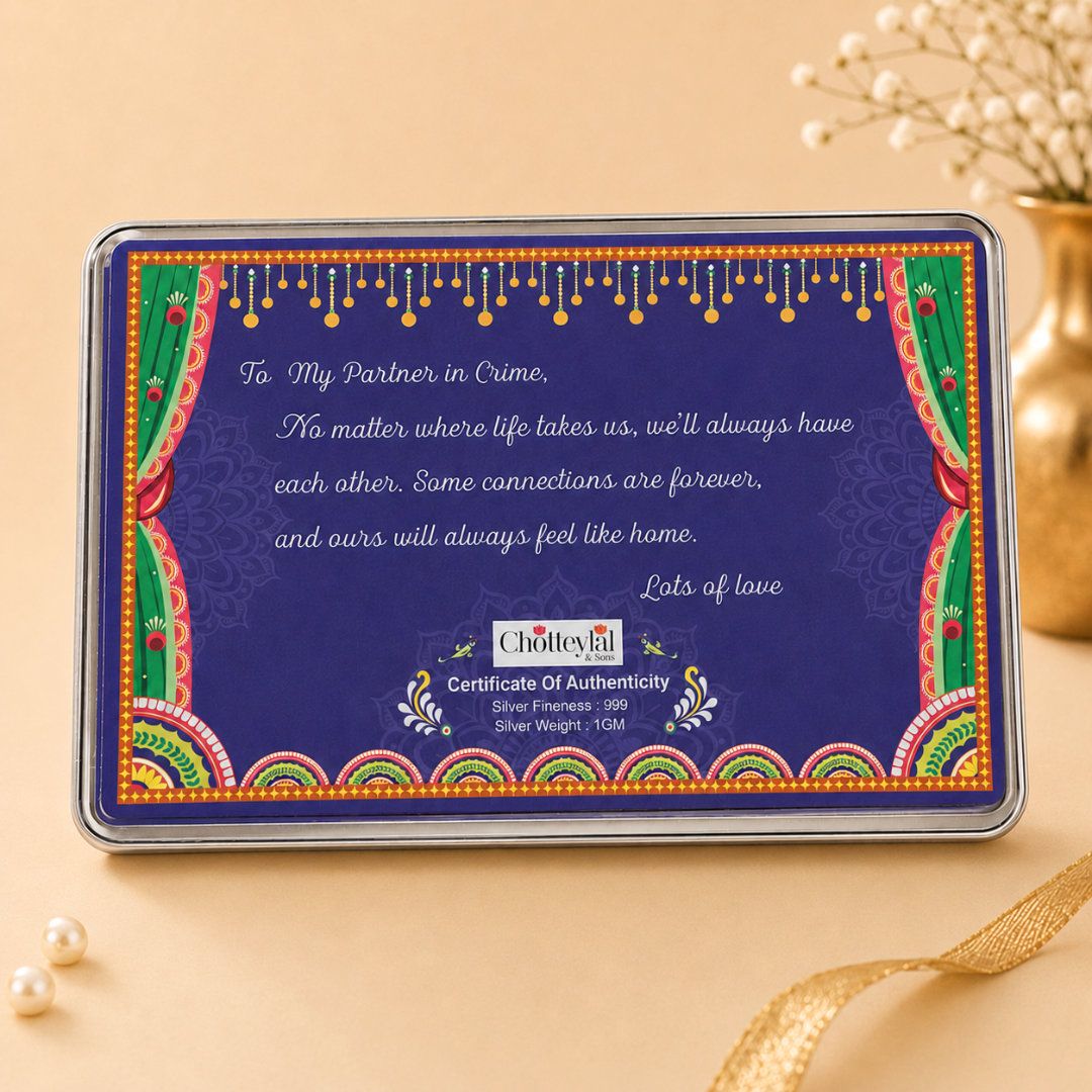 Happy Rakhi 6-In-1 Gift Hamper - 999 Silver Coin + 5 Gifts