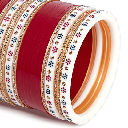 Shreya Gera -  Maroon Hand Finished Designer Chooda With Flower Dots & Shimmer Bangles & Indo-Western Golden Bridal Kaleera