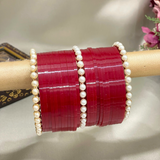Deep Red New Chura Design With Pearl Bangles