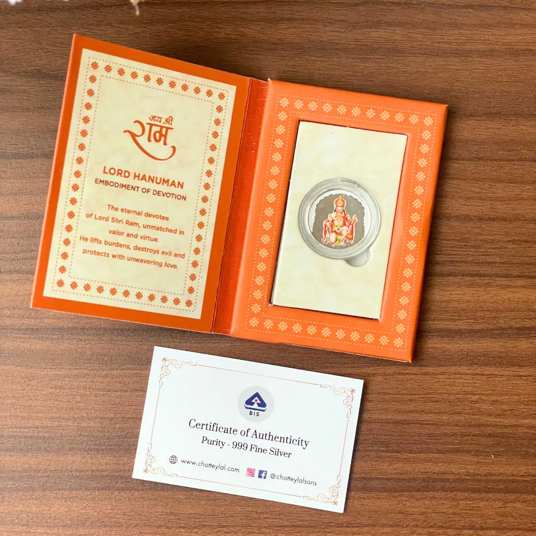 Kanjak and Langur Combo Gift Set (9 Mata rani  Silver Coins and 1 Hanuman ji Silver Coin {1 gram each}}- 999 Purity Silver Coins