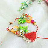 Pair Rakhi - Green Designer Leavesl