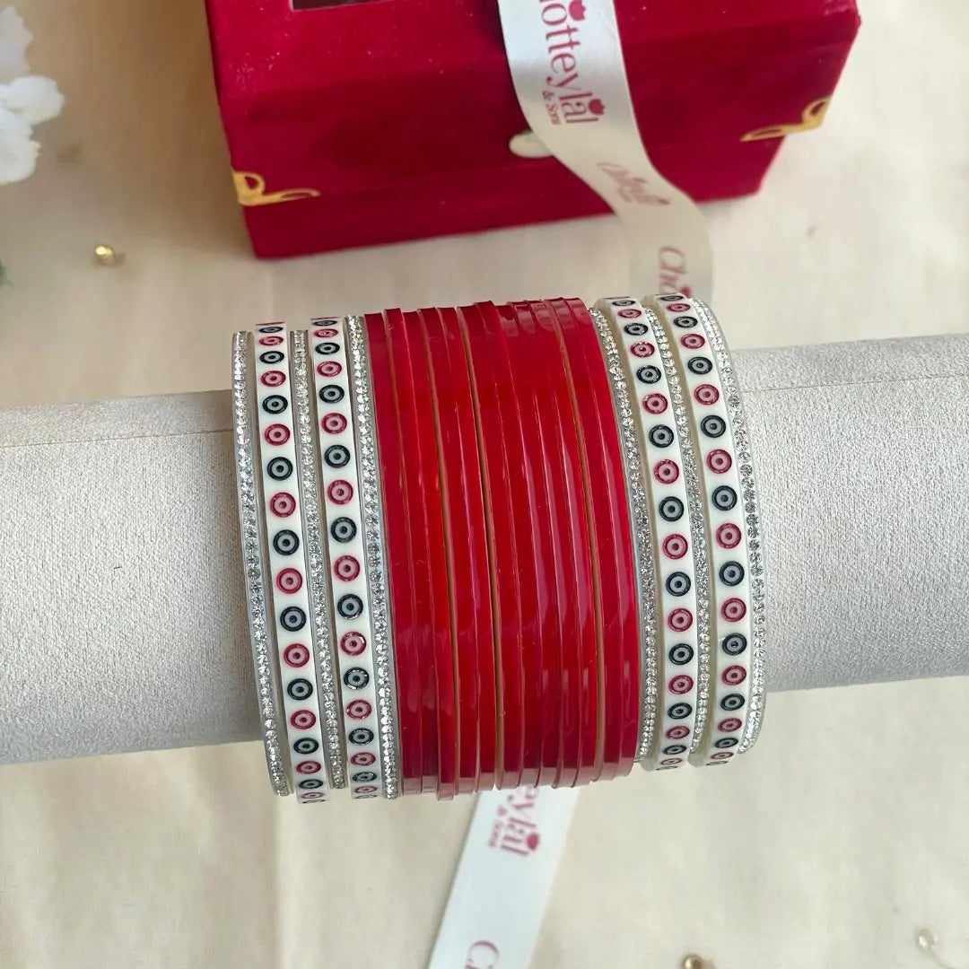 Pure Pearl Classic Heritage Diamond Dark Red Chooda Set of 15