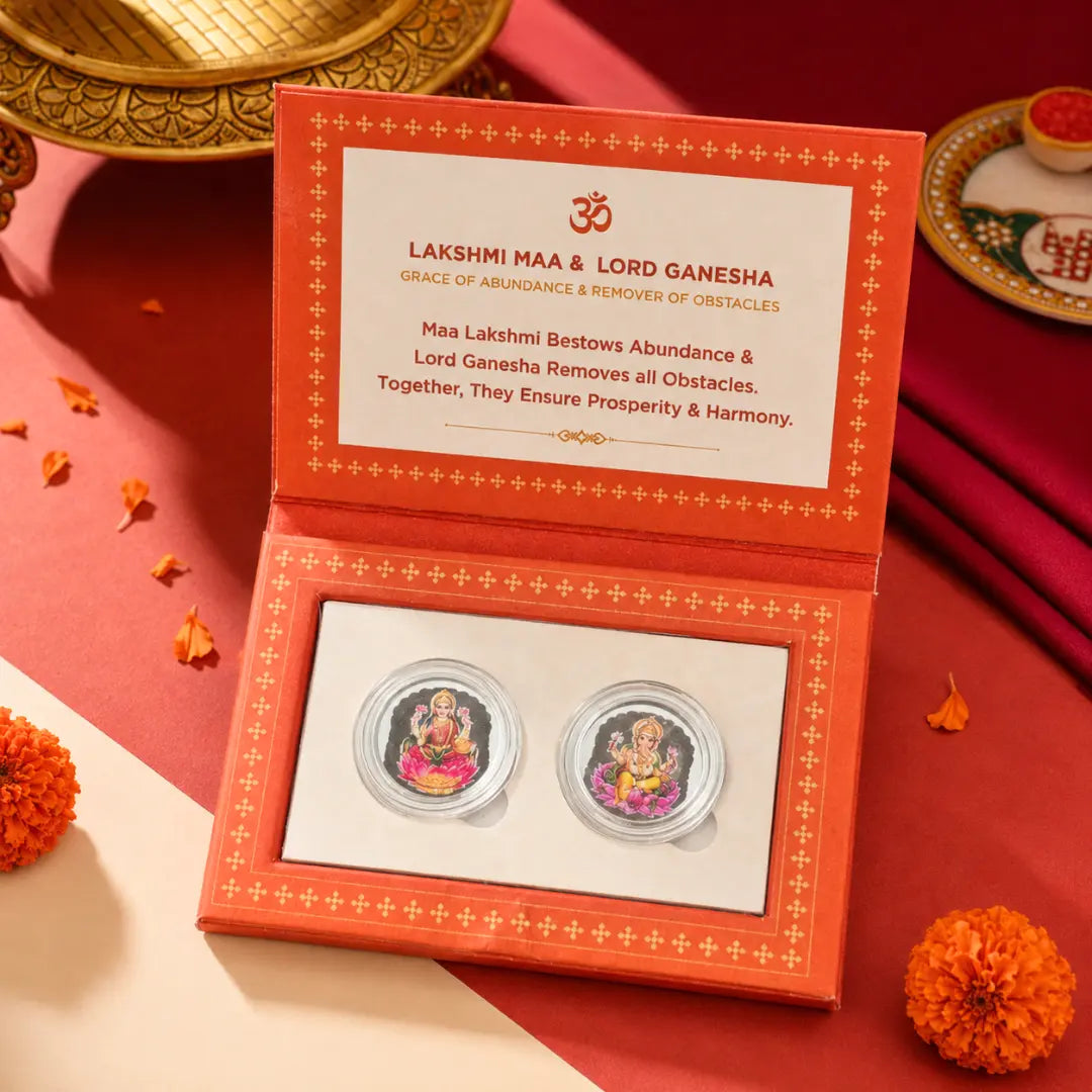 Laxmi and Ganesh ji, Silver, Round Shape UV Print, 2 g