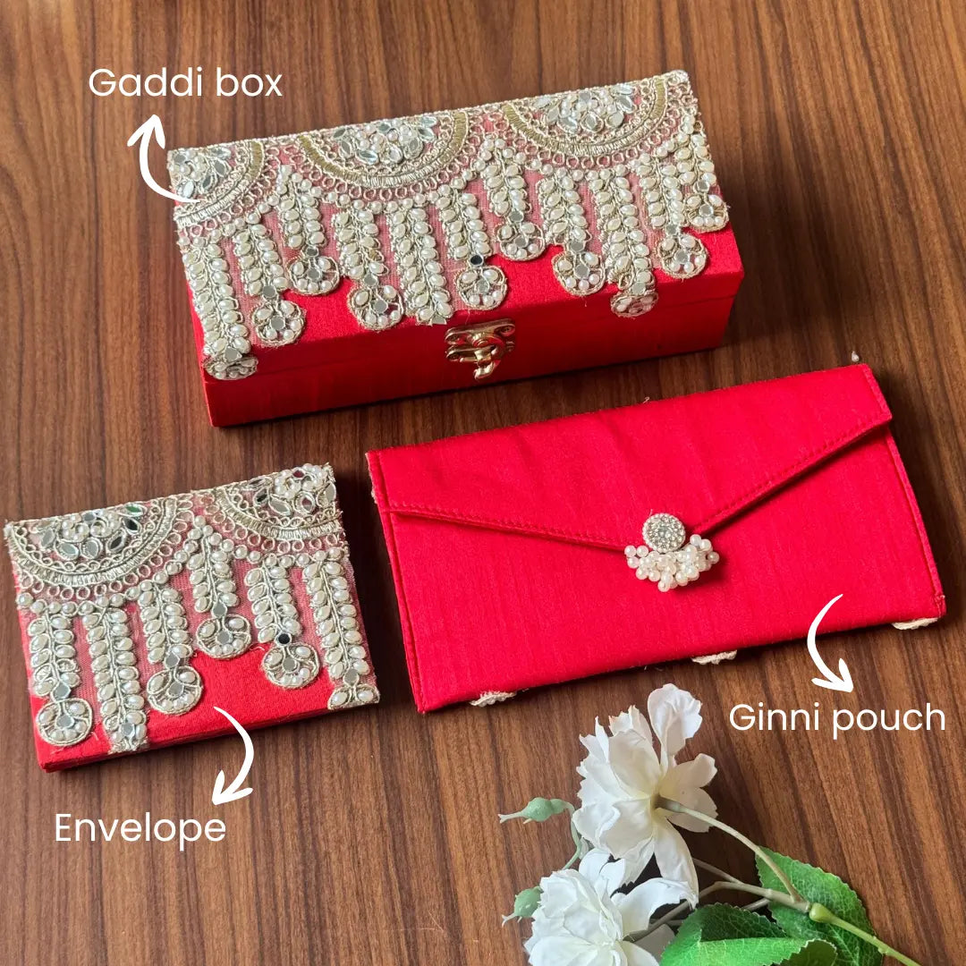 Premium Royal Red Shagun Tray Set