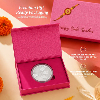Classic Happy Rakhi Gift – Rakhi on Hand 10g Silver Coin